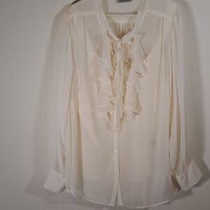 Avenue Women’s Cream Blouse Set Size 22/24 Ruffle Tie Front Blouse V-Neck Tank